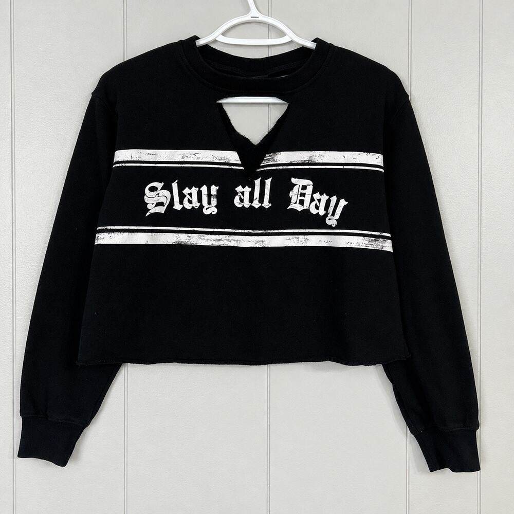 rue21 Slay All Day Cropped Sweatshirt Womens Small Black Cutout
